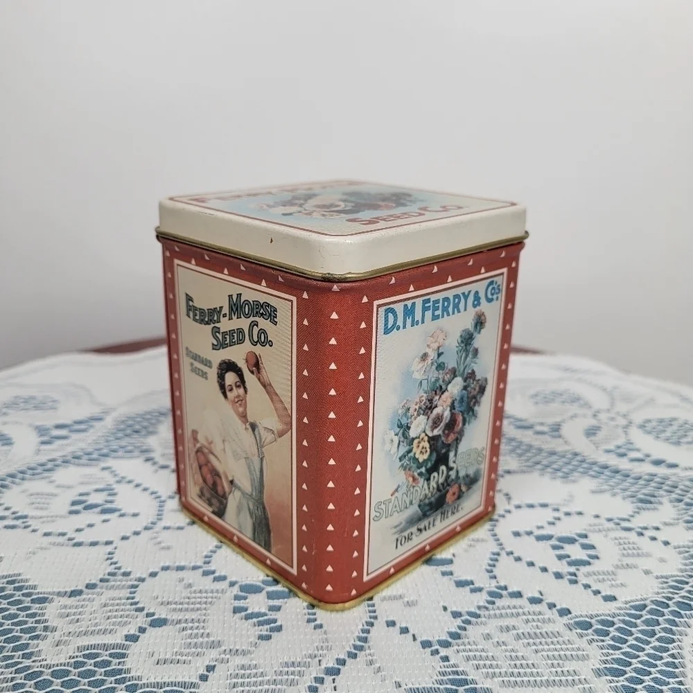 Vintage Ferry-Morse Seed Co. Tin Floral‎ Collectible Storage Container Cottage